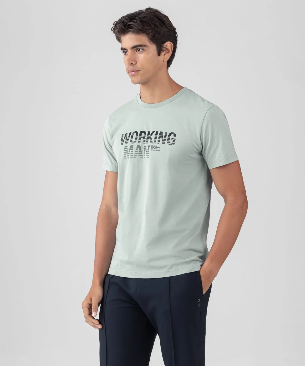 Organic Cotton T-Shirt "WORKING MAN": Light Sage