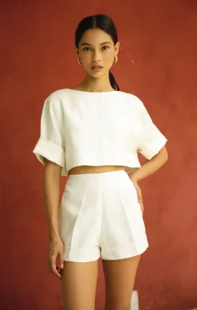 Pearl White Linen Crop Top