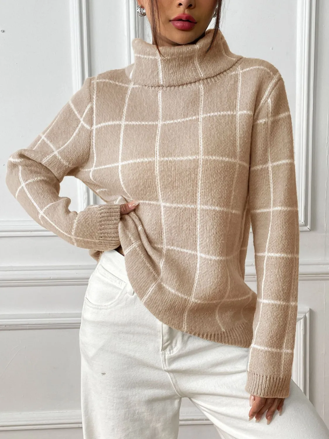 Plaid Turtleneck Sweater in 3 Colors