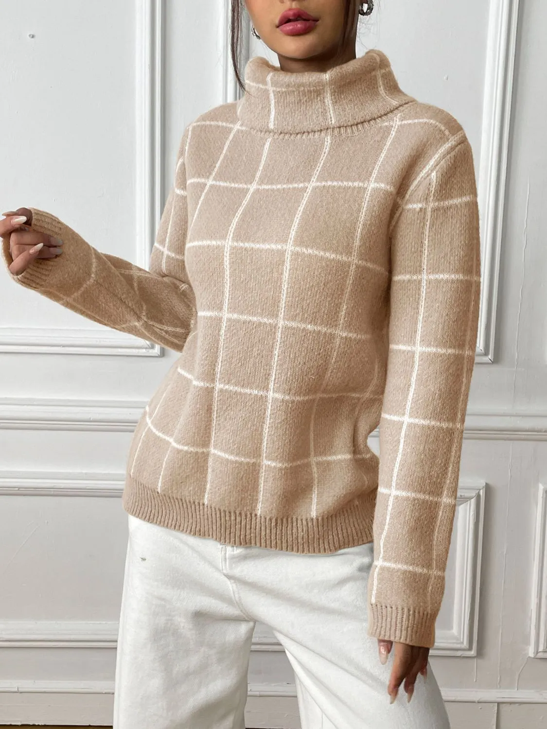 Plaid Turtleneck Sweater in 3 Colors