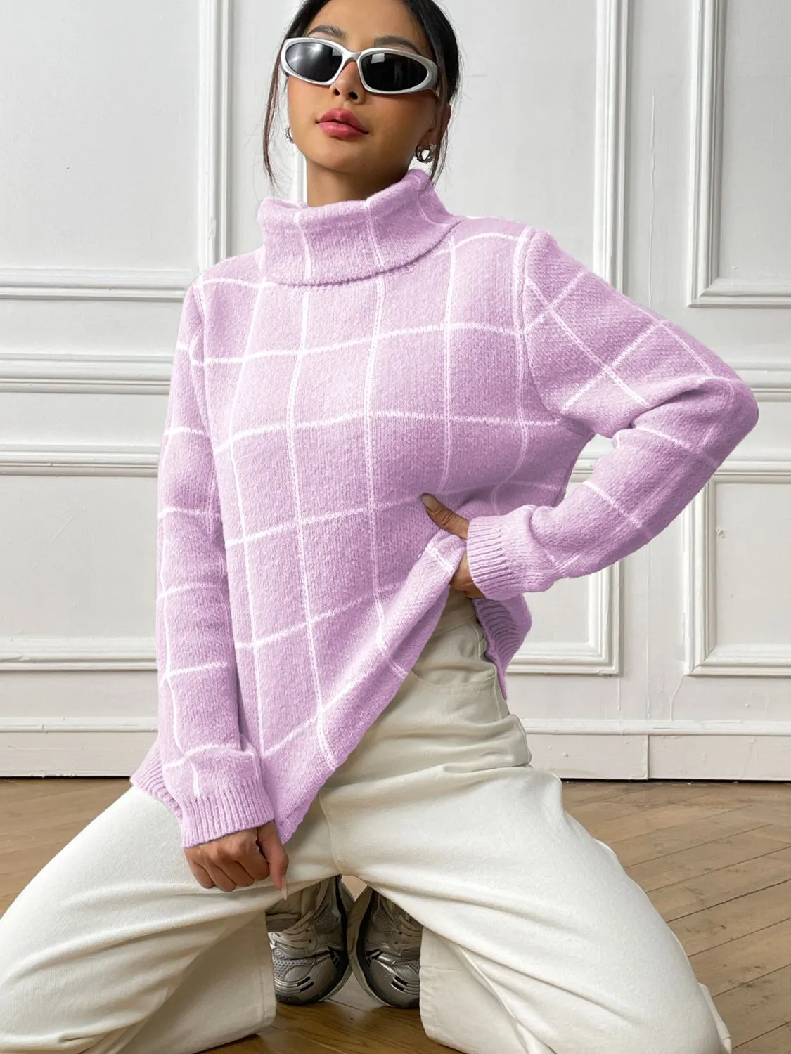 Plaid Turtleneck Sweater in 3 Colors