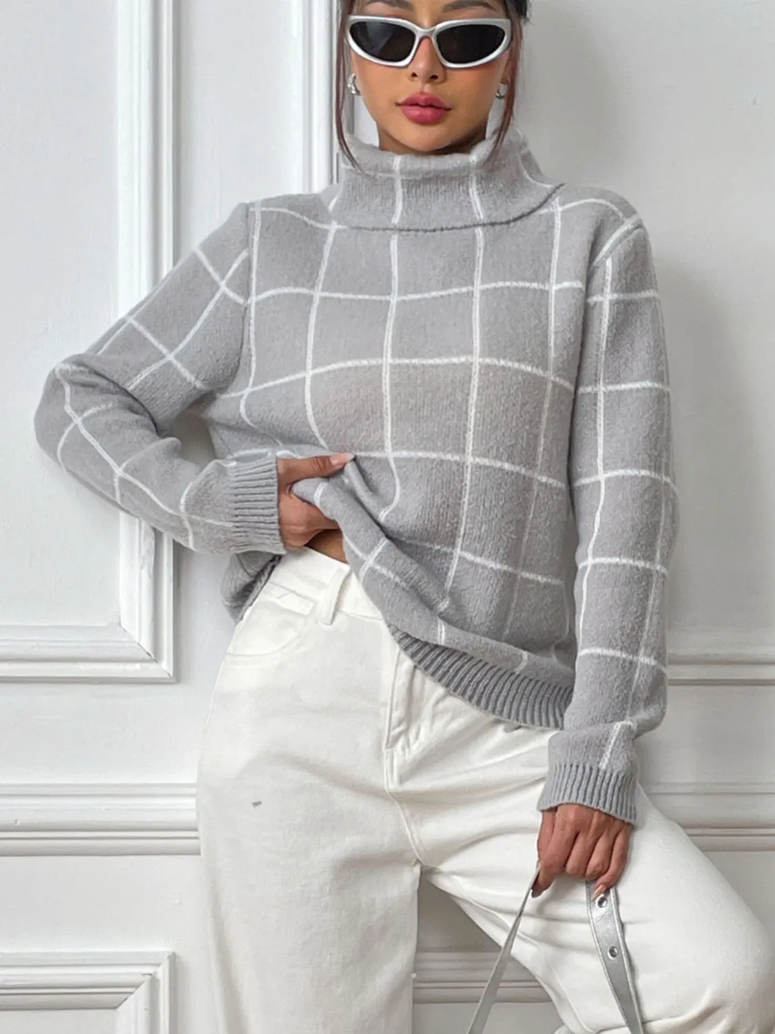 Plaid Turtleneck Sweater in 3 Colors