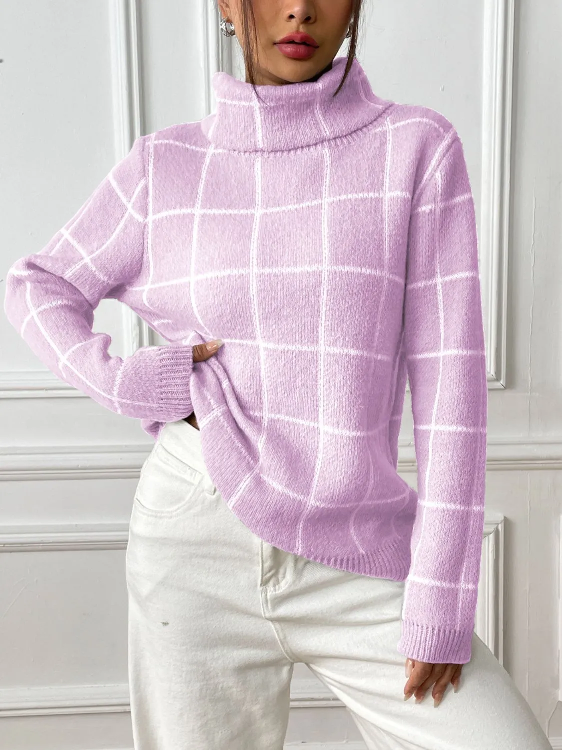 Plaid Turtleneck Sweater in 3 Colors