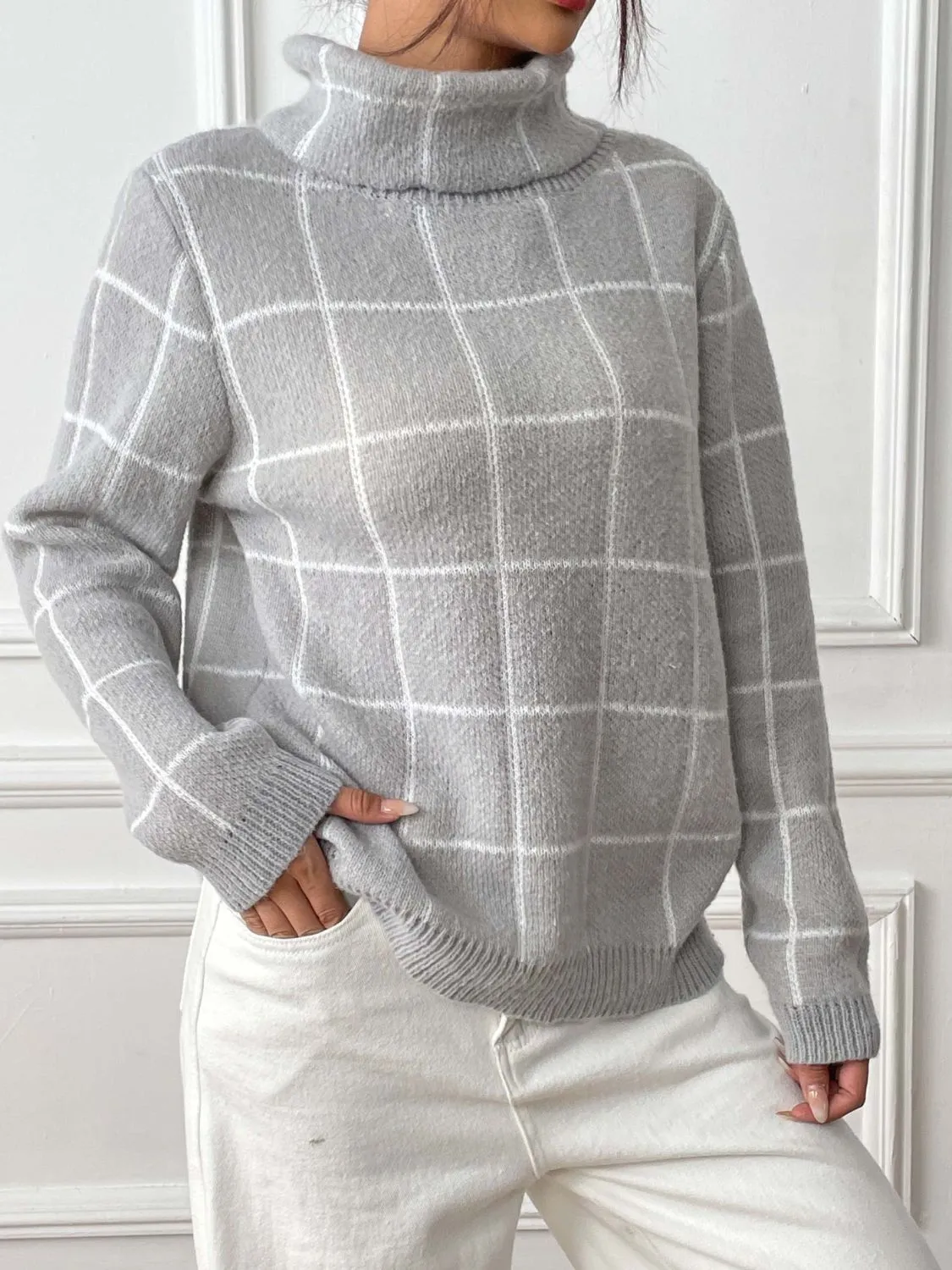 Plaid Turtleneck Sweater in 3 Colors