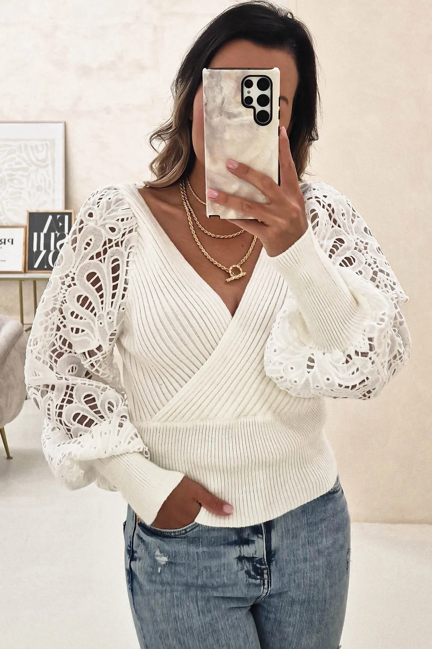 Poppie Lace Detail Jumper | White