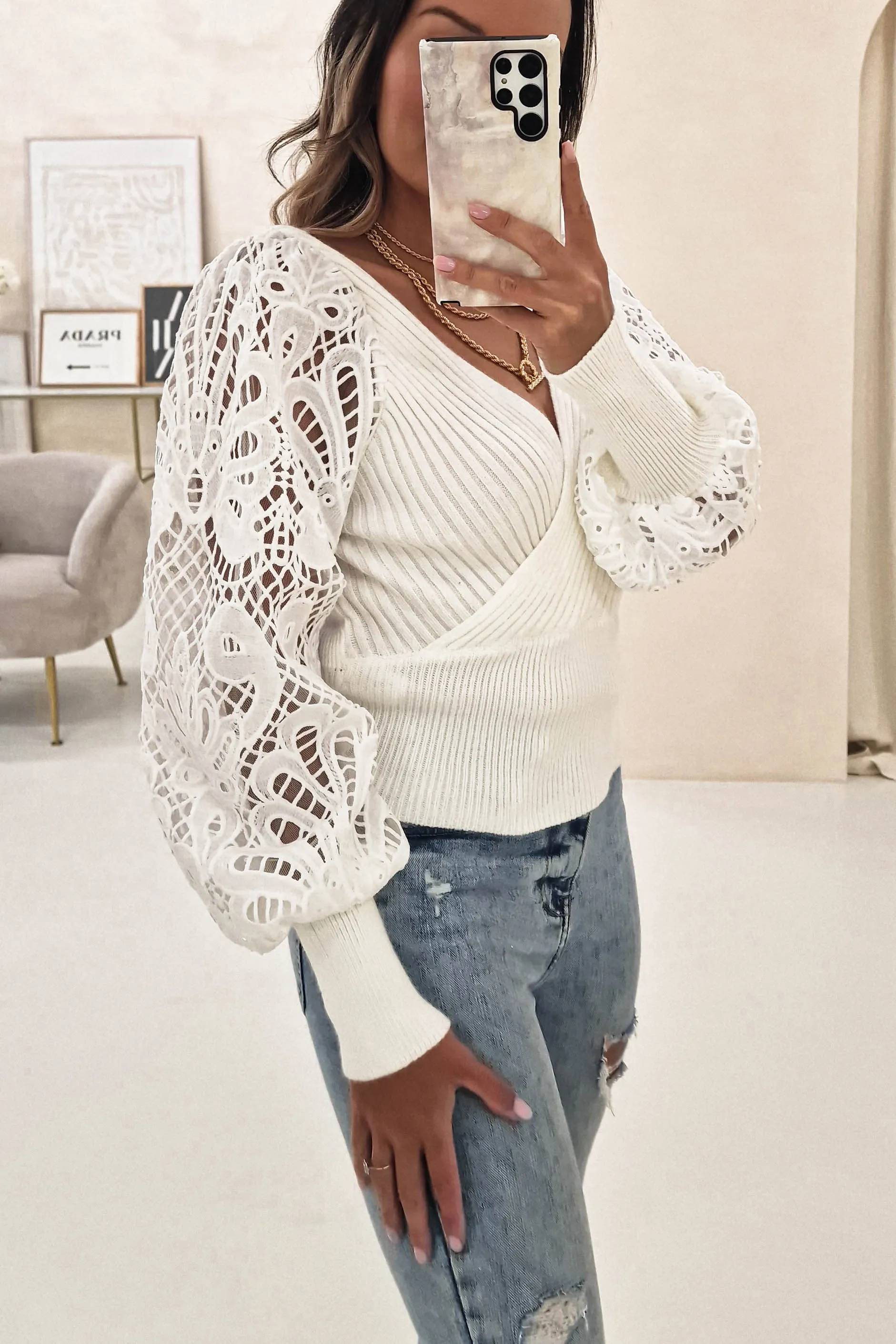 Poppie Lace Detail Jumper | White