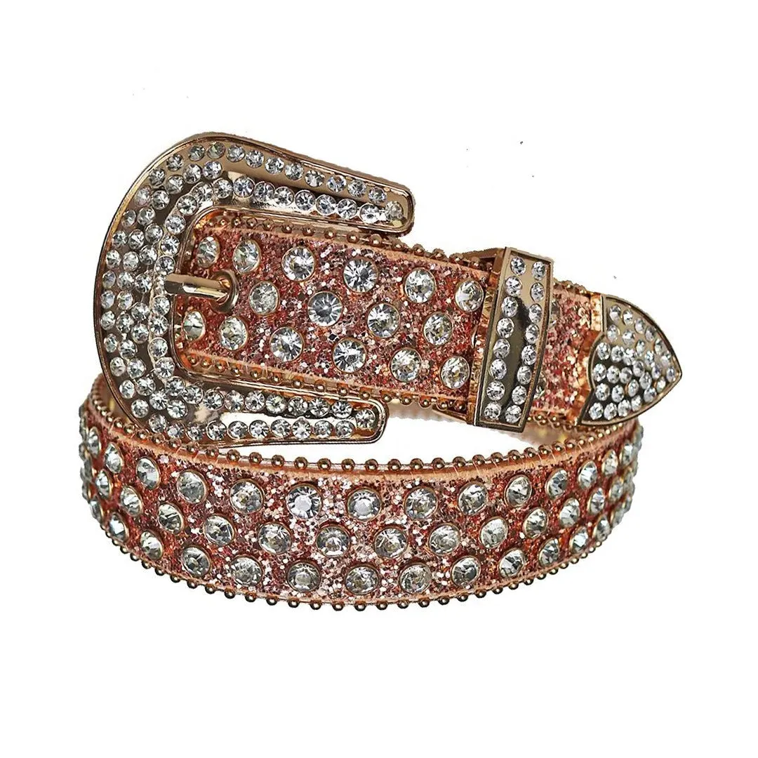 Rhinestone Diamond Belt With Brown Glitter Strap