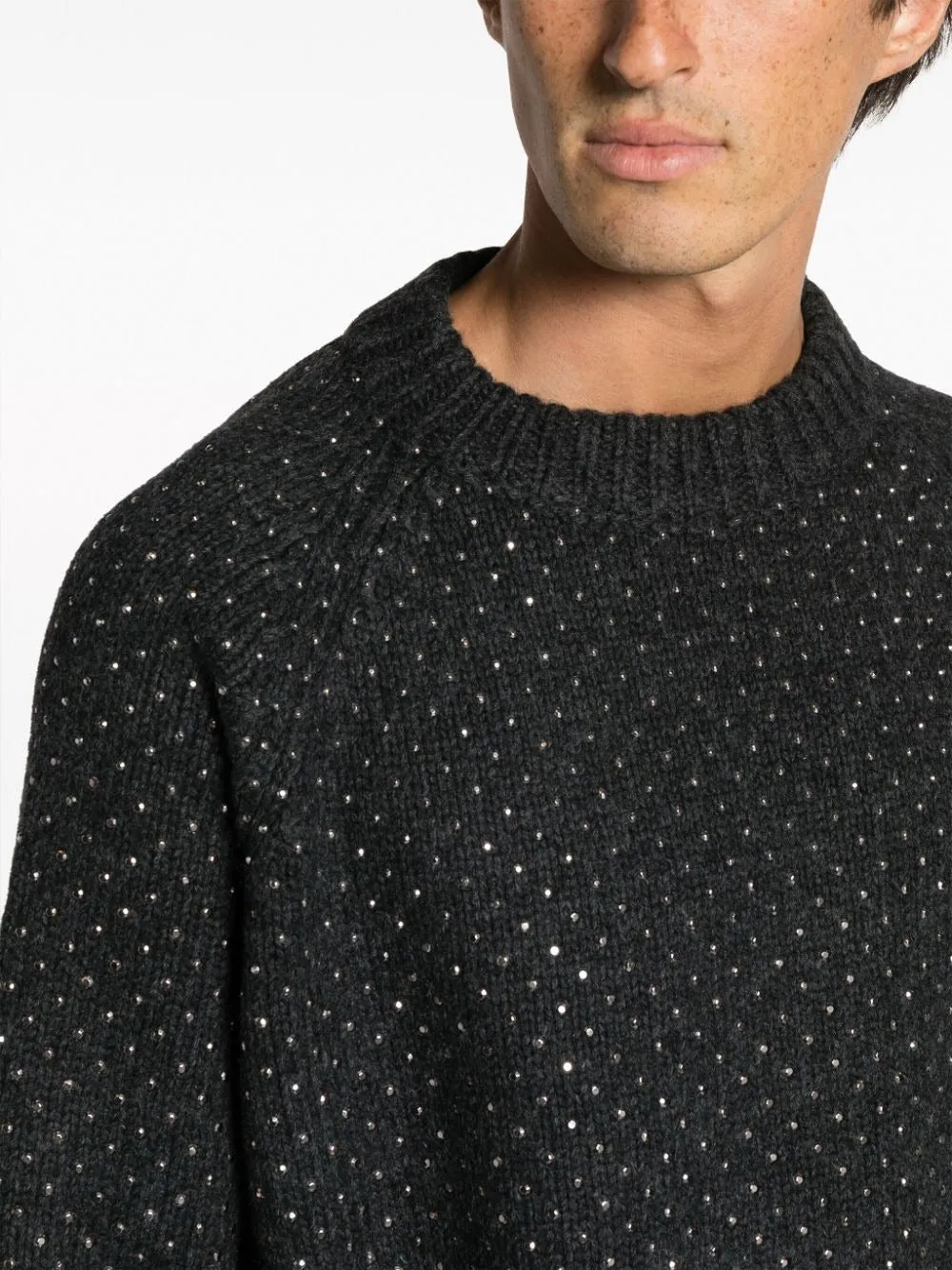 RHINESTONE-EMBELLISHED CREW-NECK JUMPER