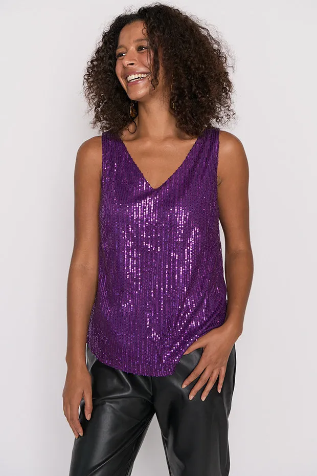 Rylee Purple Sequins Party Tank