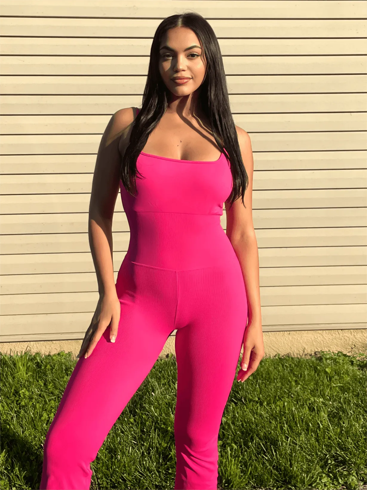 Seamless Ribbed Flare Jumpsuit