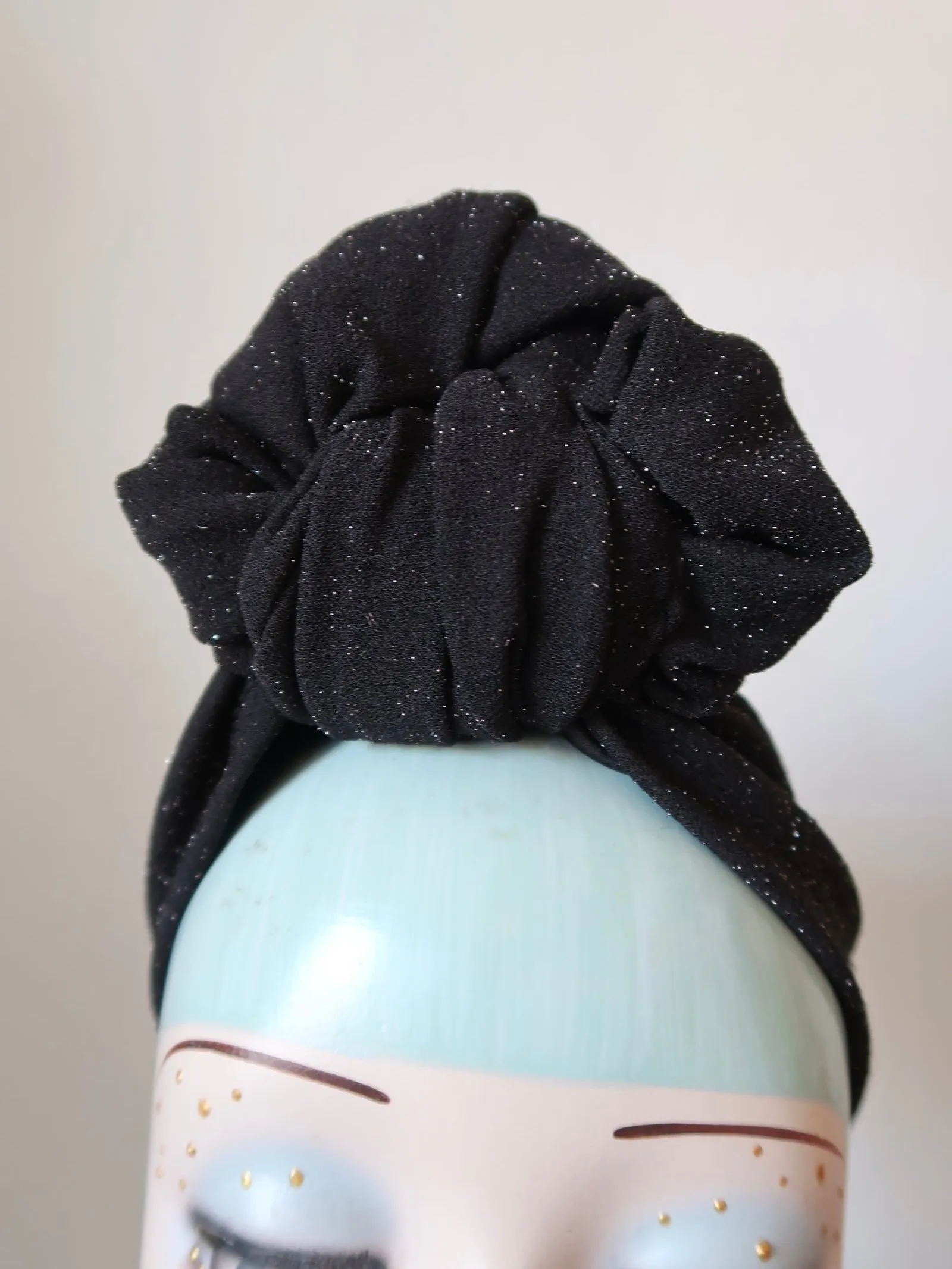 SLOUCHY KNOT Black Sparkle (Full Coverage) 1940s Style Pre-tied Turban🎃