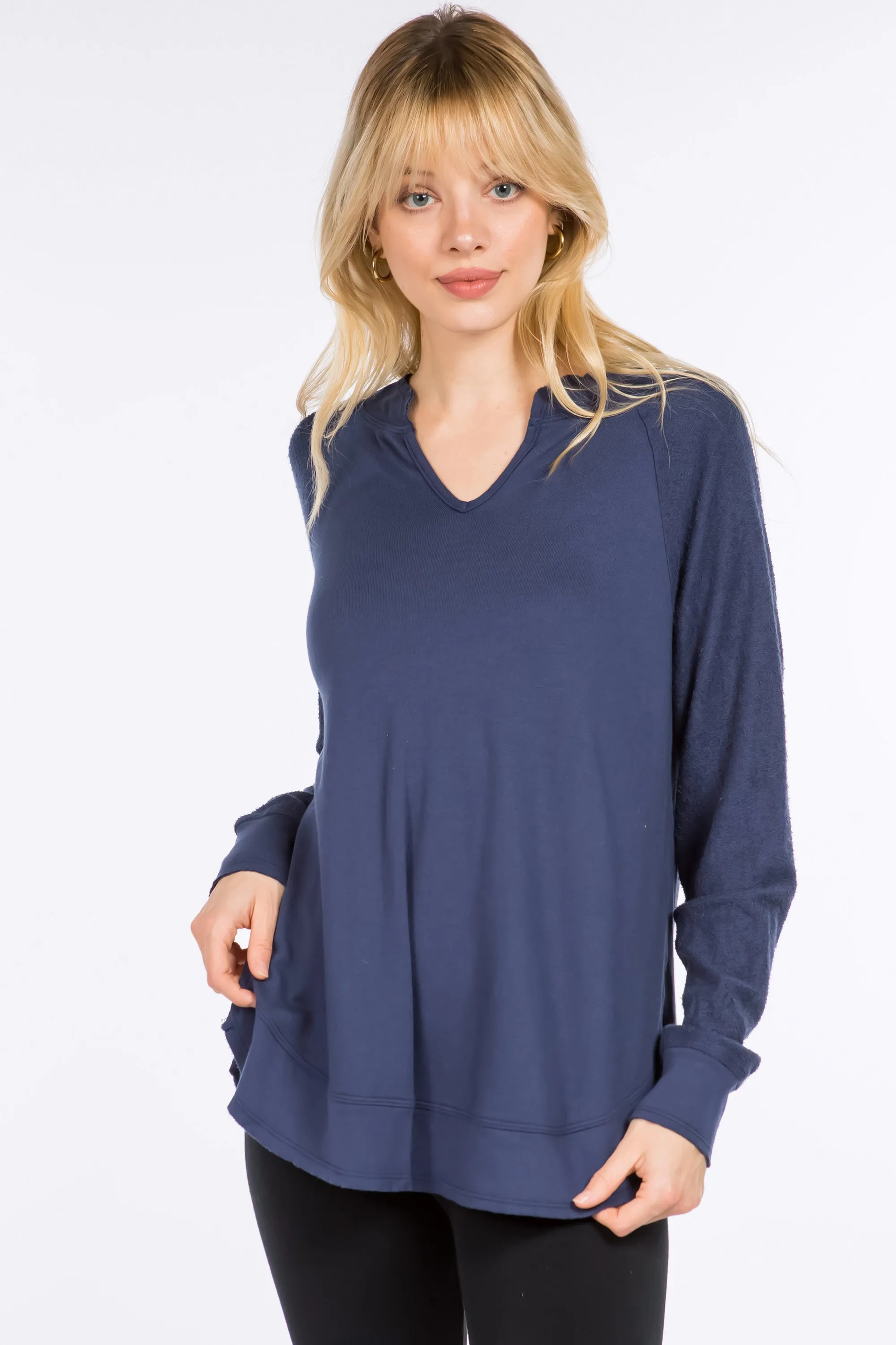 Split V-Neck Shirt with Side Slits