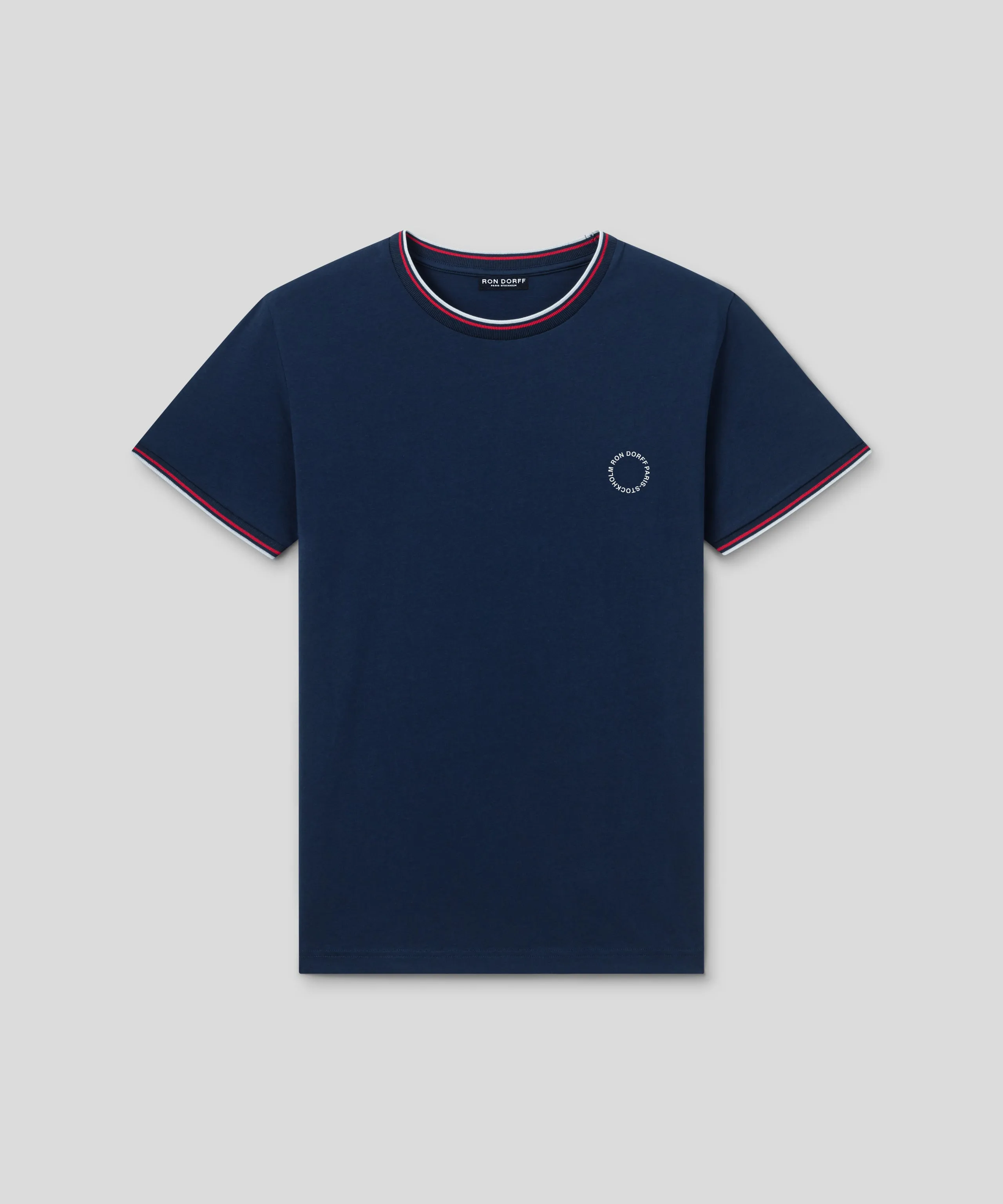 T-Shirt w. Striped Ribs: Navy