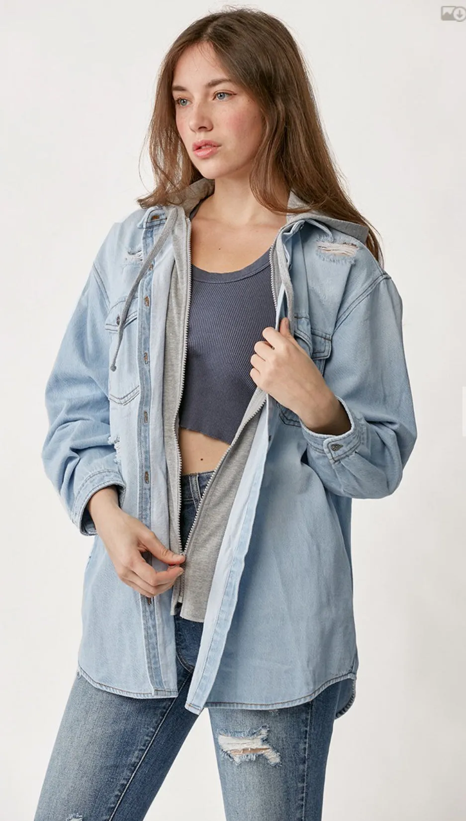 The Lottie Denim Hooded Shacket