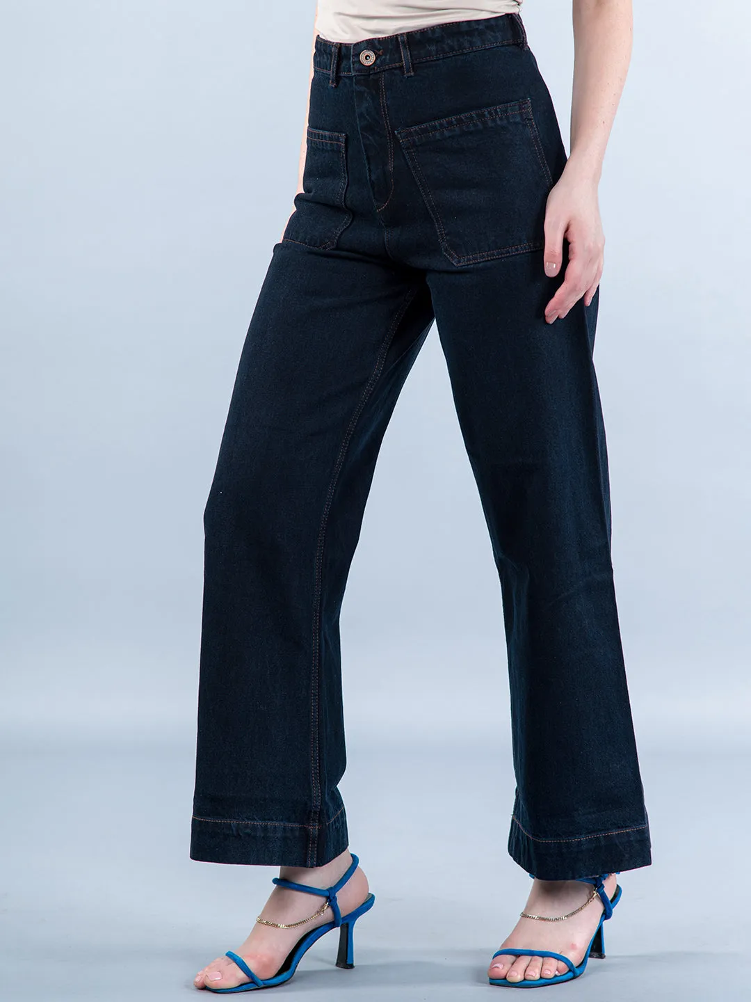 Two Pocket Navy Blue Flared Jeans