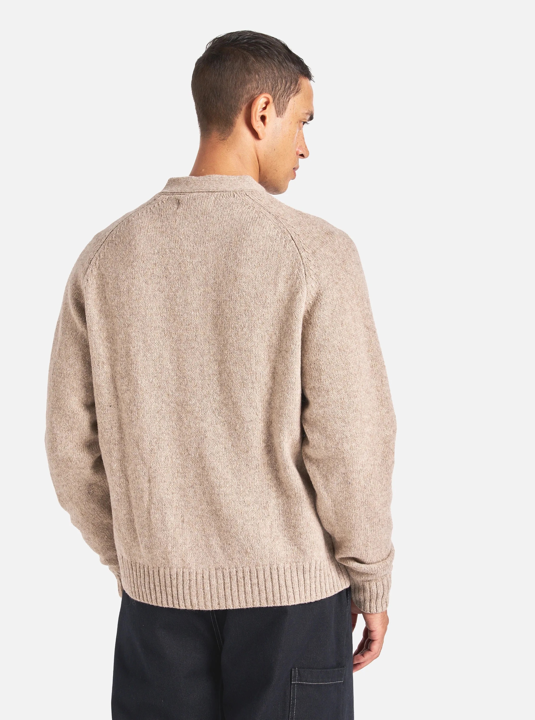 Universal Works David Cardigan in Fawn Eco Wool