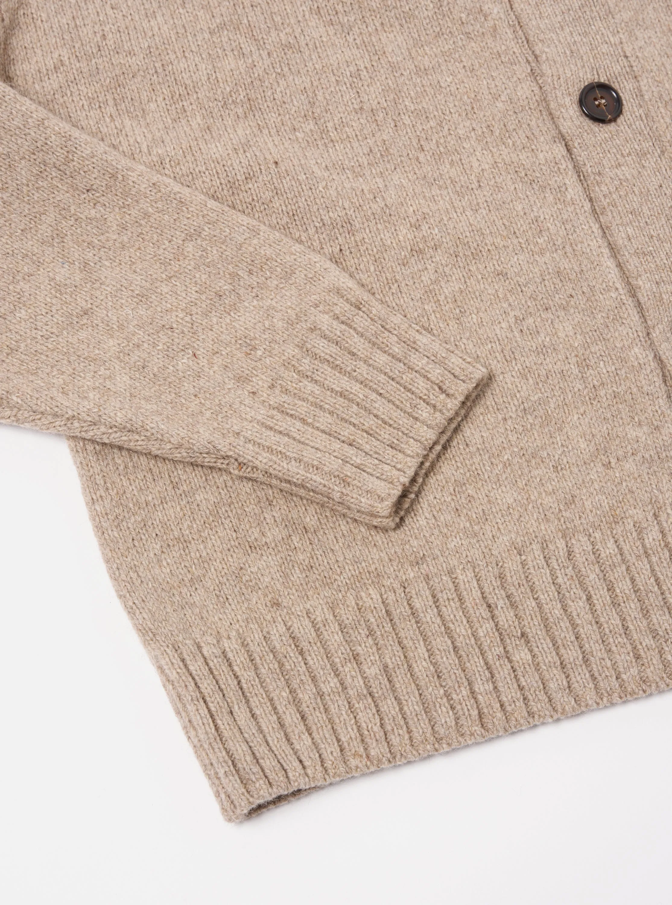 Universal Works David Cardigan in Fawn Eco Wool