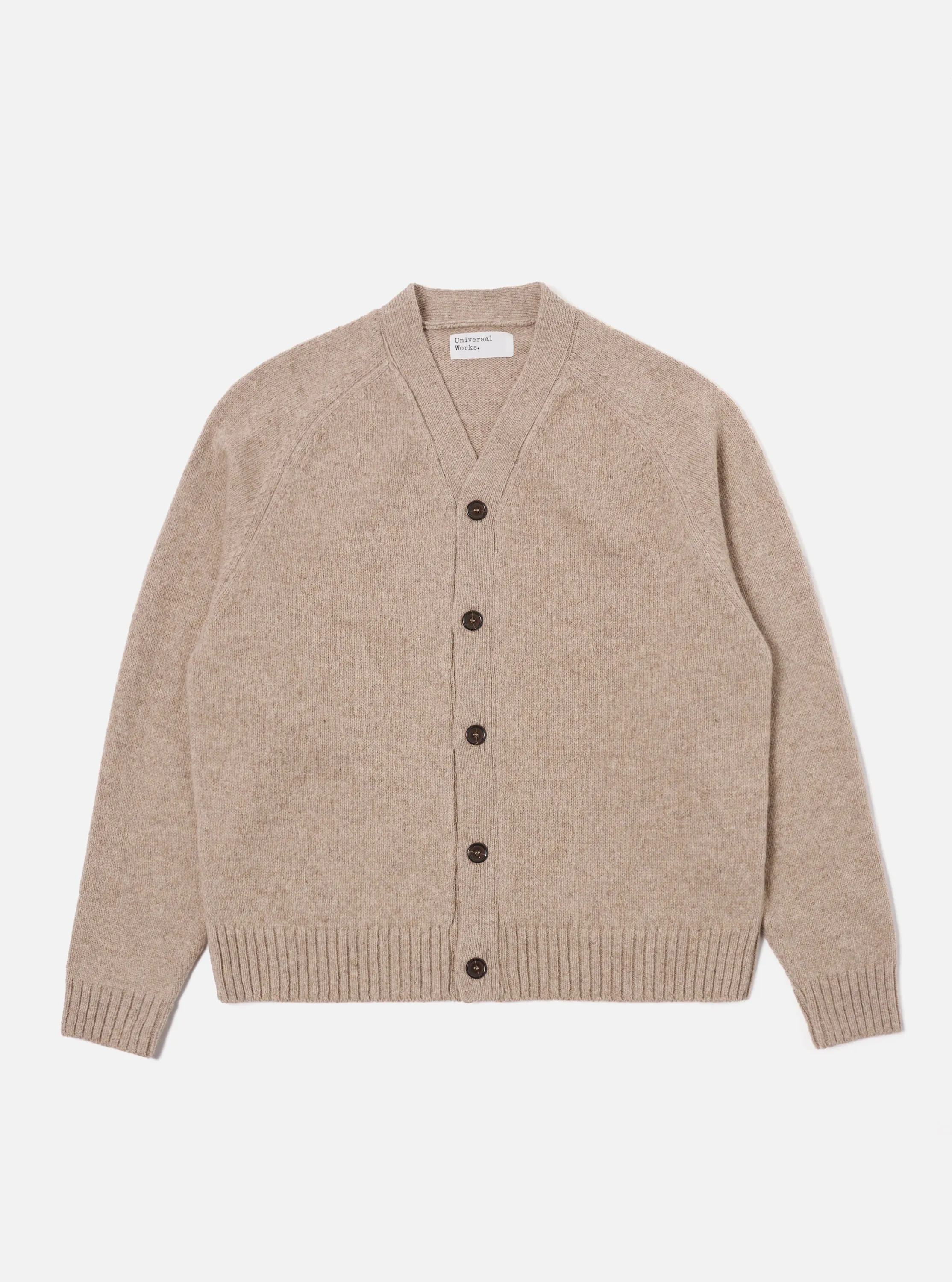 Universal Works David Cardigan in Fawn Eco Wool