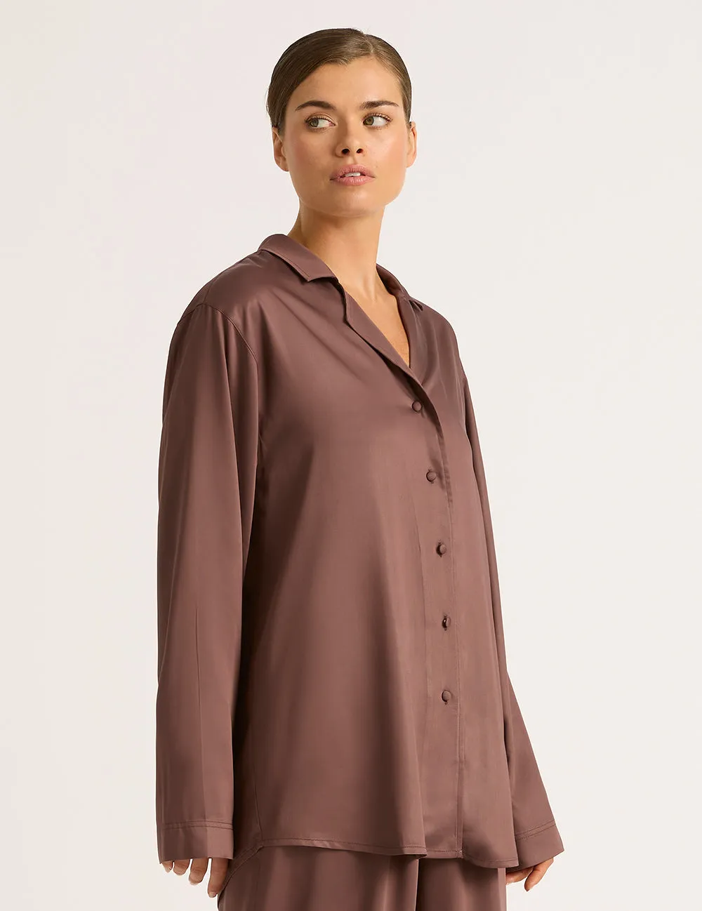 Vegan Silk Long Sleeve Sleep Shirt - Garnet