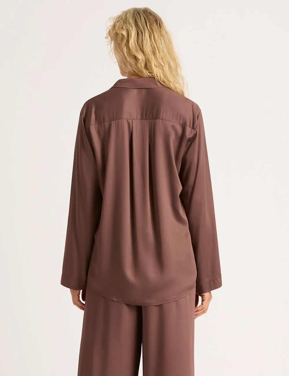 Vegan Silk Long Sleeve Sleep Shirt - Garnet