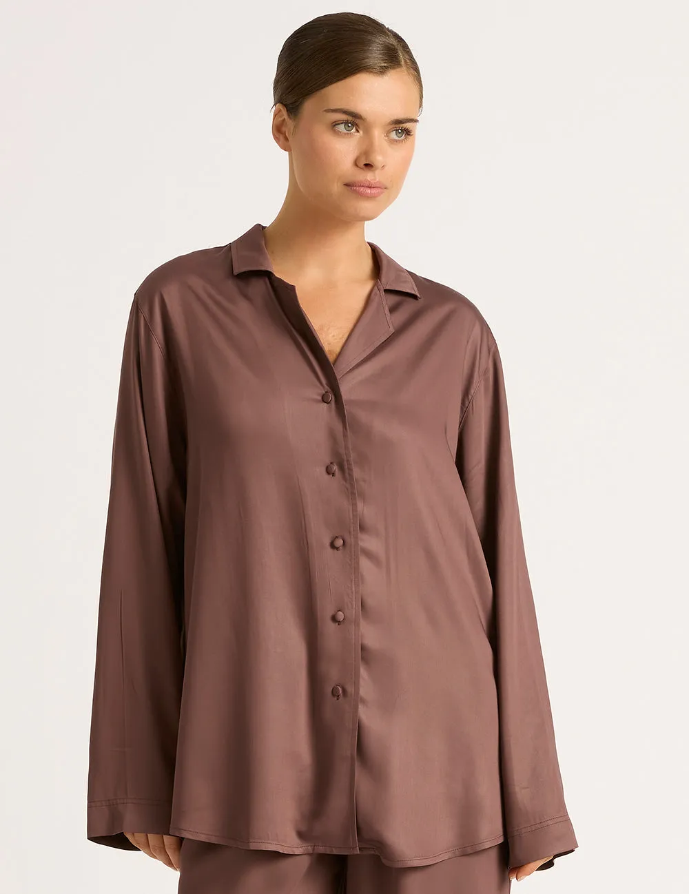 Vegan Silk Long Sleeve Sleep Shirt - Garnet