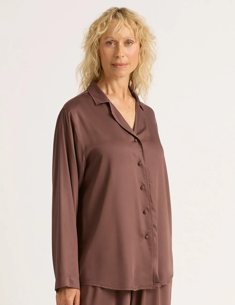 Vegan Silk Long Sleeve Sleep Shirt - Garnet