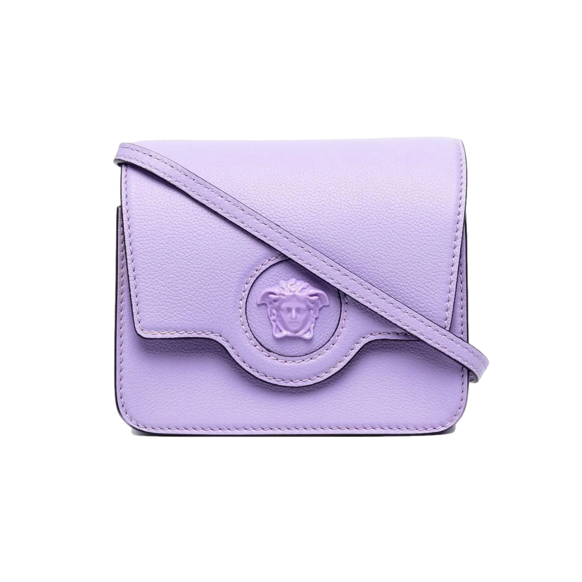 Versace La Medusa Lilac Pebbled Leather Crossbody Bag