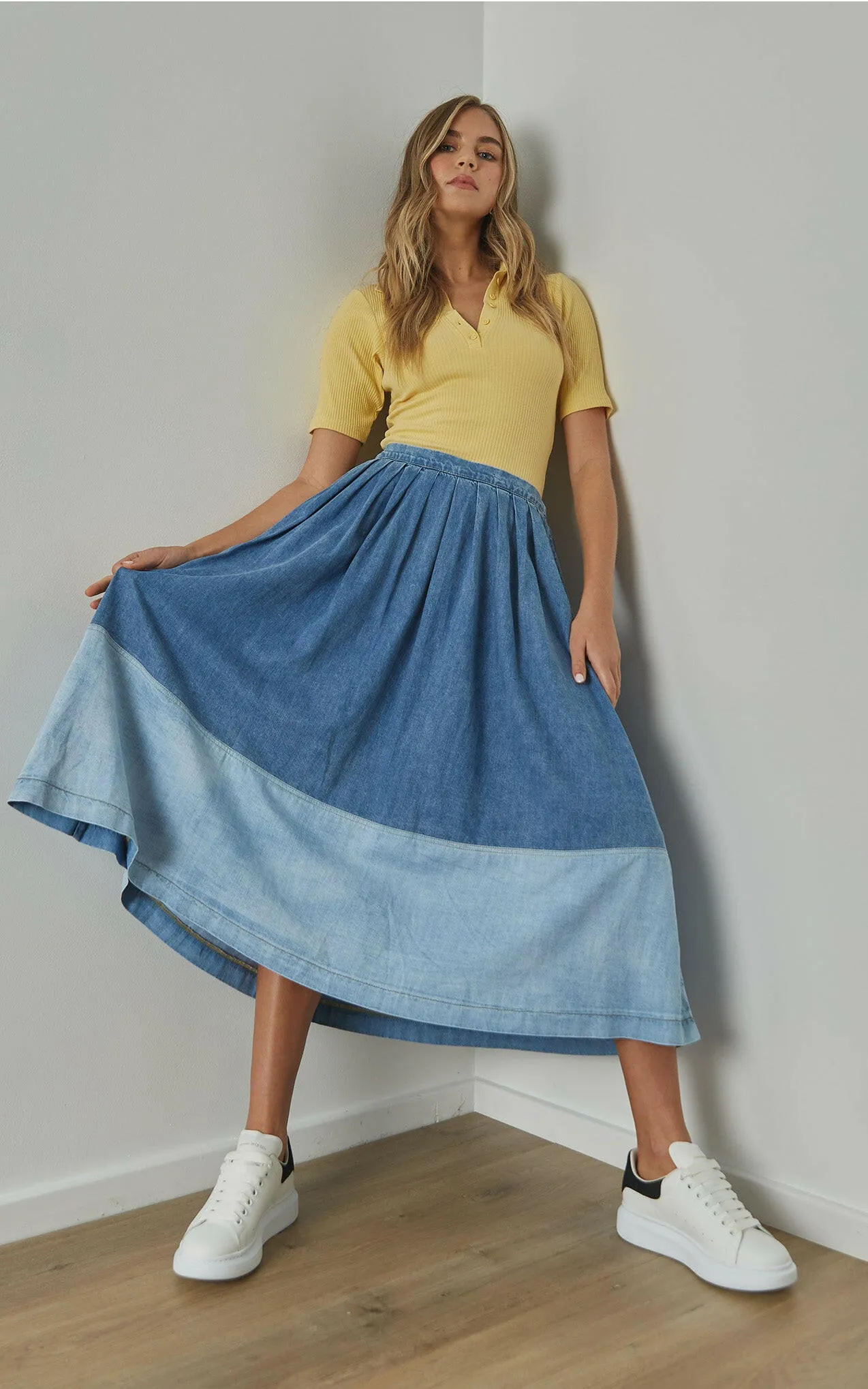 Volley Pleated Denim Skirt