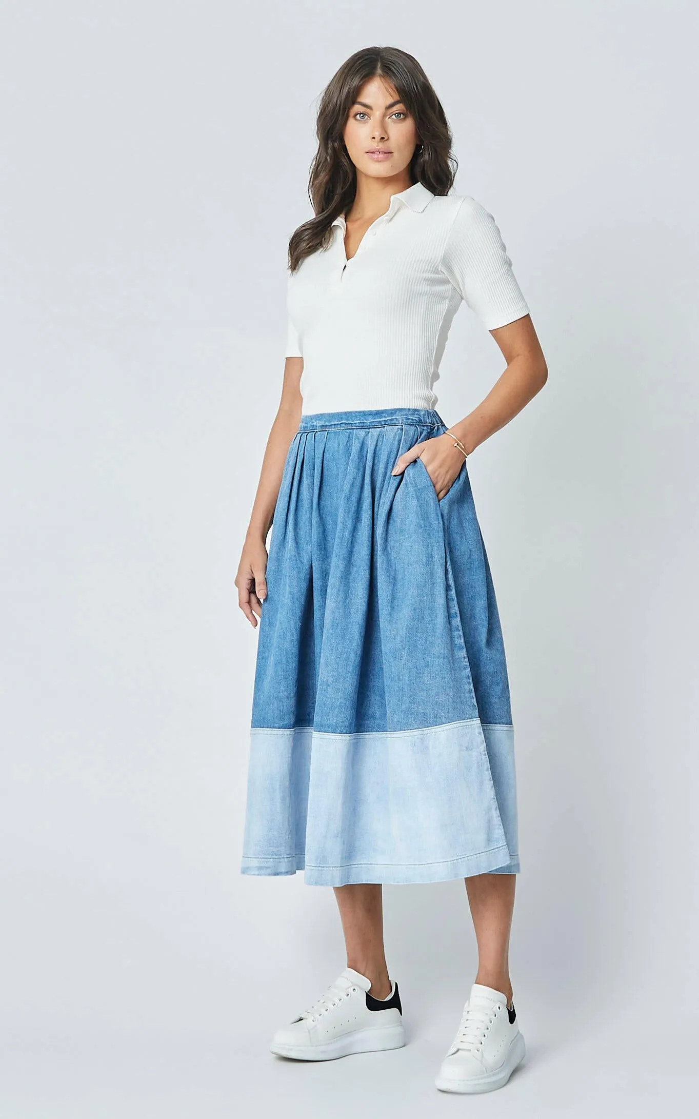 Volley Pleated Denim Skirt