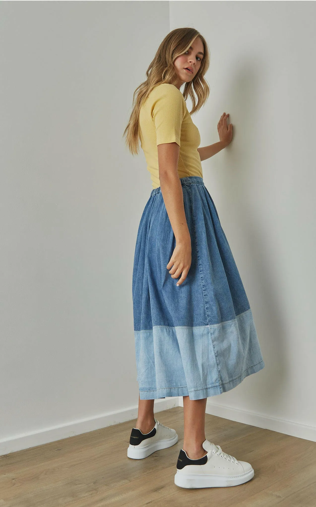 Volley Pleated Denim Skirt