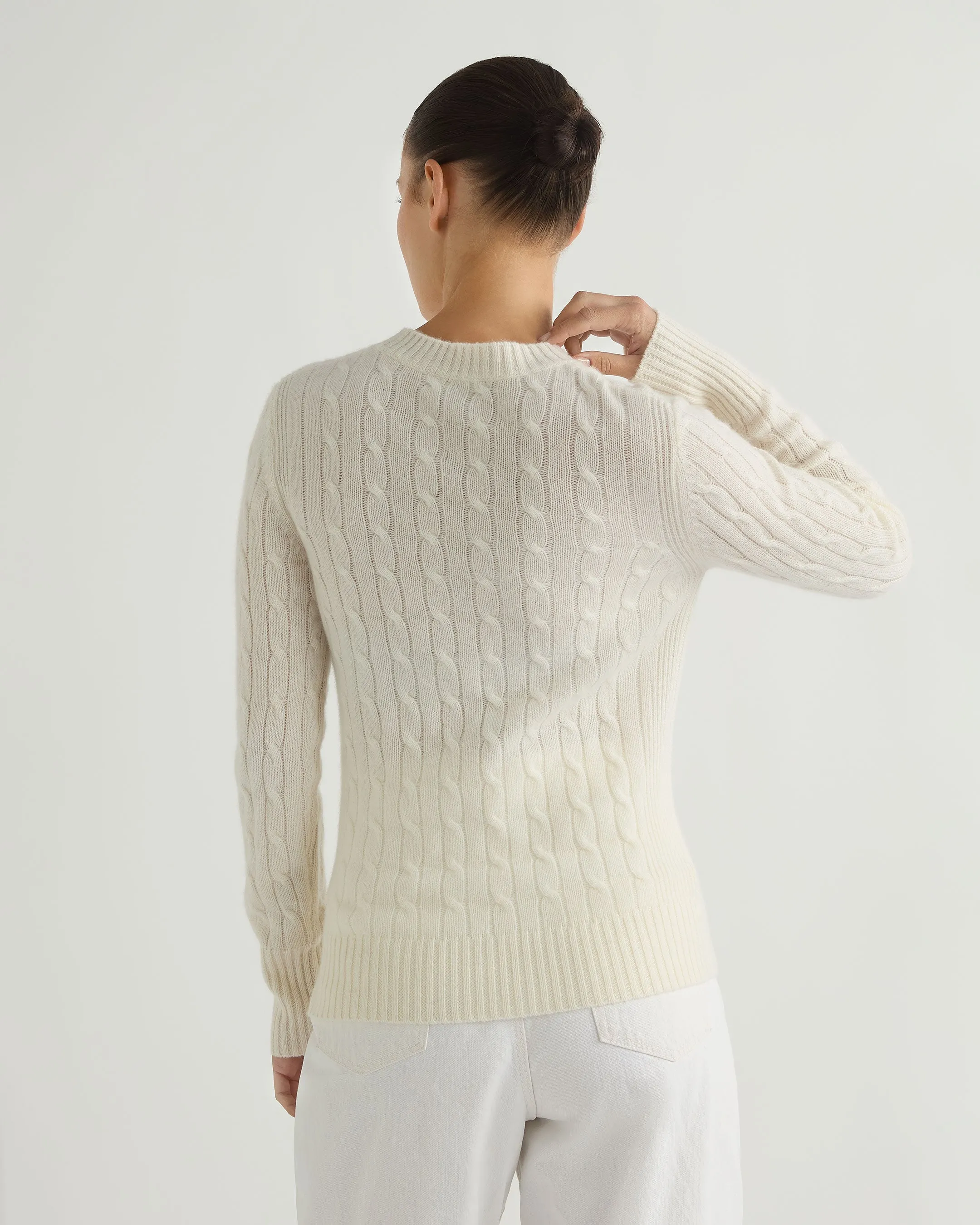 Women's Adelyn Cable Round Neck Cashmere Jumper New Ivory White