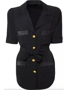 Women’s Belted Black Crepe Safari Shirt