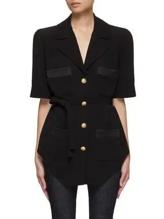 Women’s Belted Black Crepe Safari Shirt