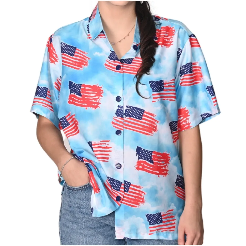 Women's Patriotic Cloud Flag Hawaiian Shirt