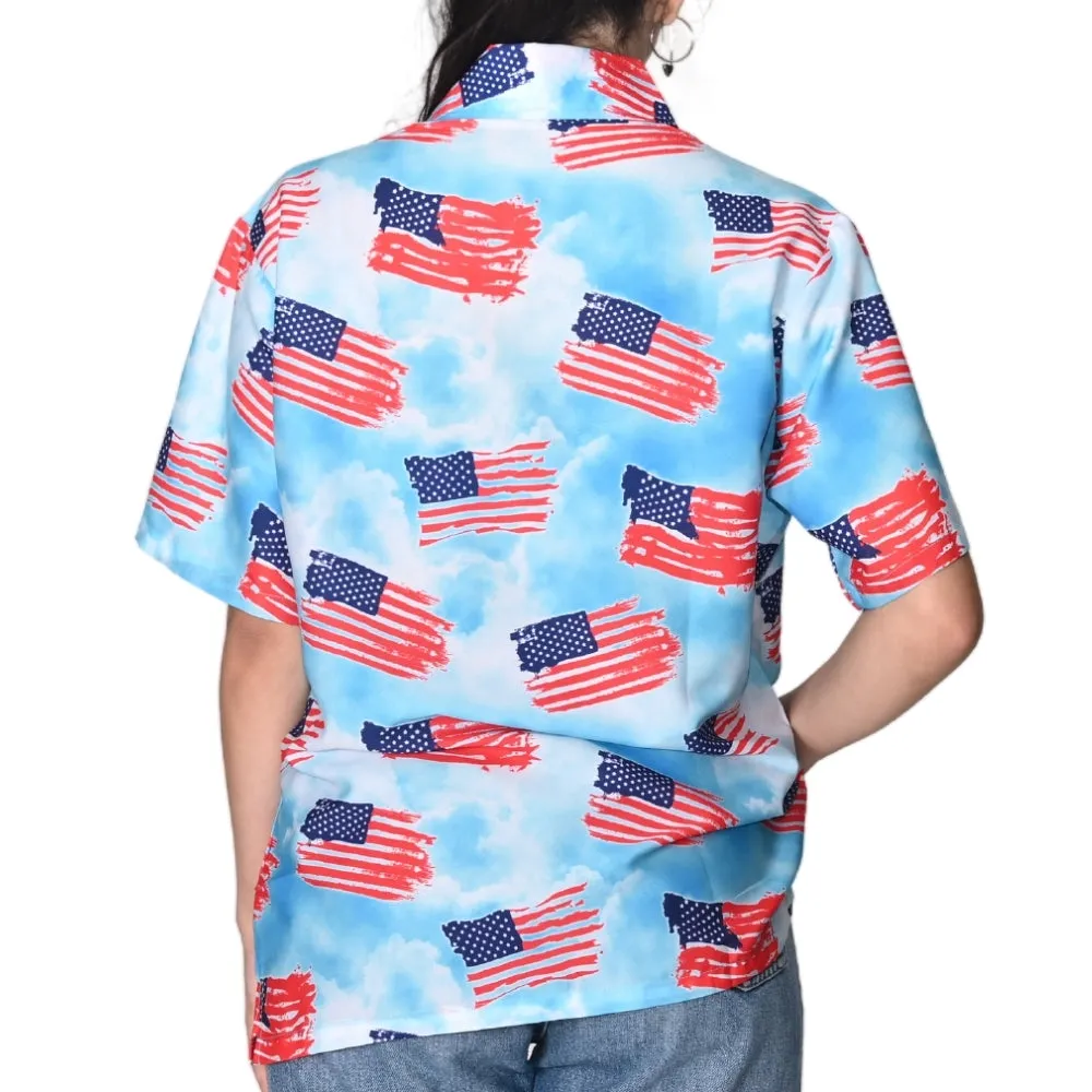 Women's Patriotic Cloud Flag Hawaiian Shirt