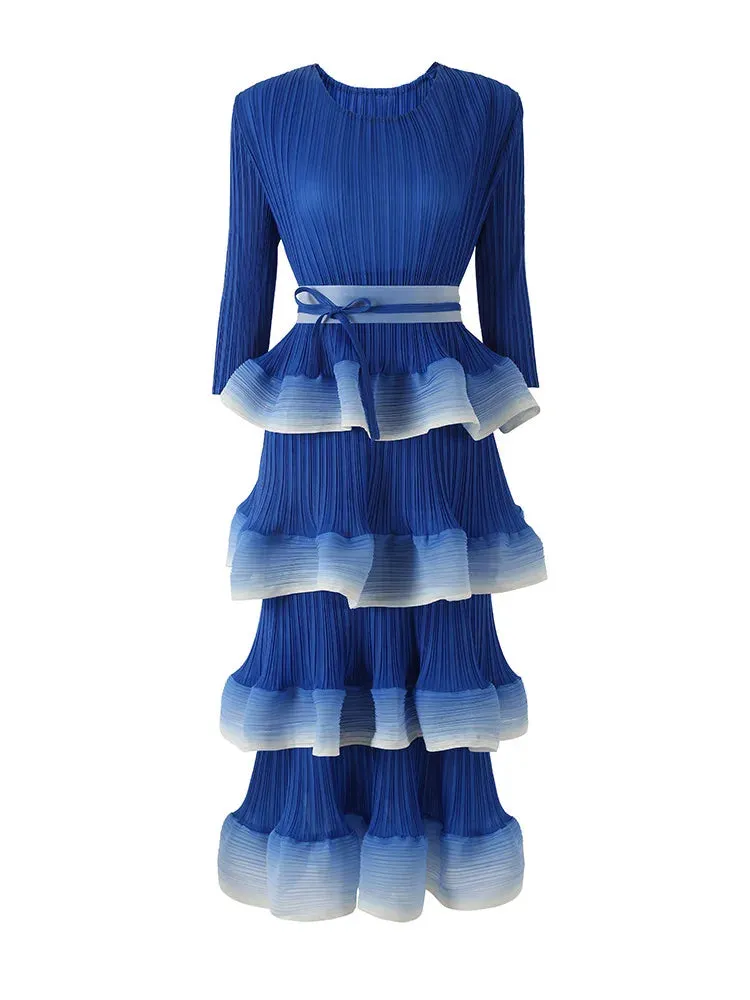 Women's Pleated Tiered Pleated Midi Dress