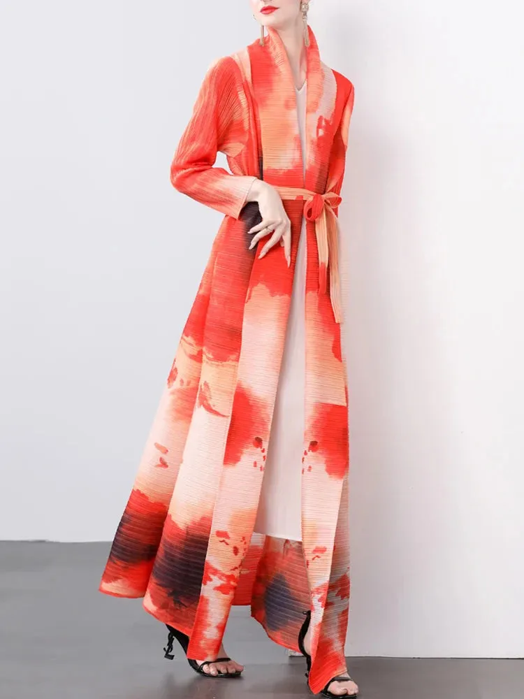 Women's Stylish Pleated Long Maxi Cardigan Coat