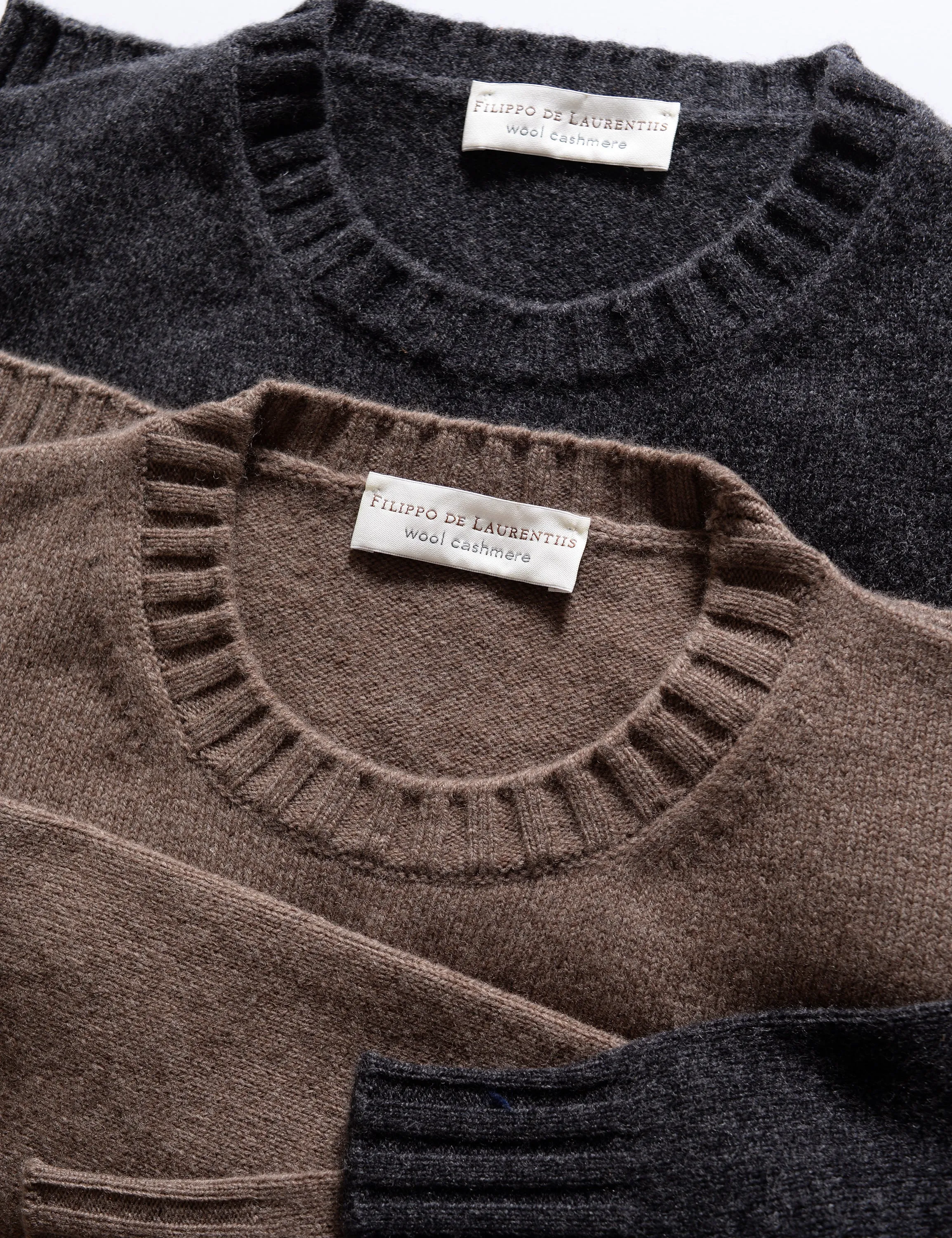 Wool Cashmere Ribbed Cuff Crewneck - Tortora